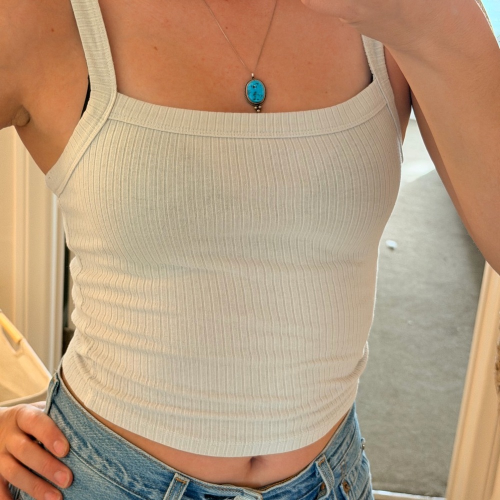 Elegant Cream Ribbed Tank Top